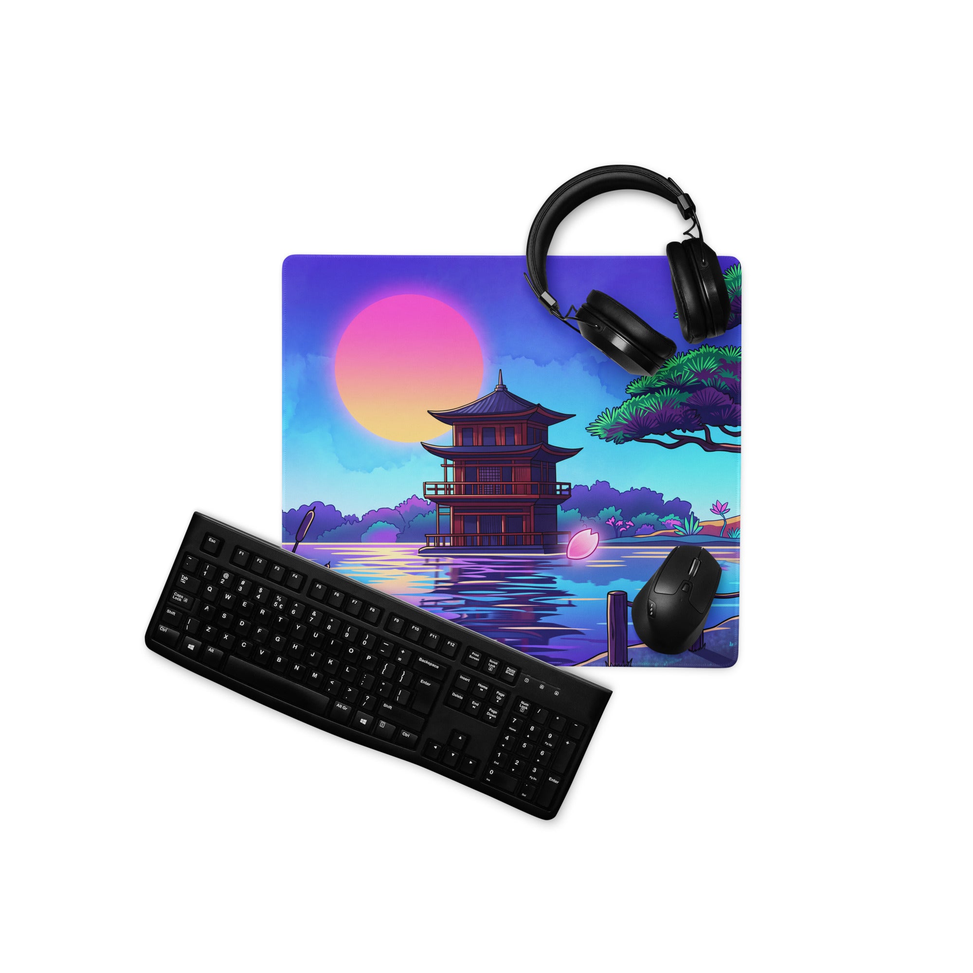 Vaporwave Sunset Gaming Pad - Gaming Mouse Pad Pink Purple Vaporwave Dreamy Neon Mood Retro Futurism Digital Art