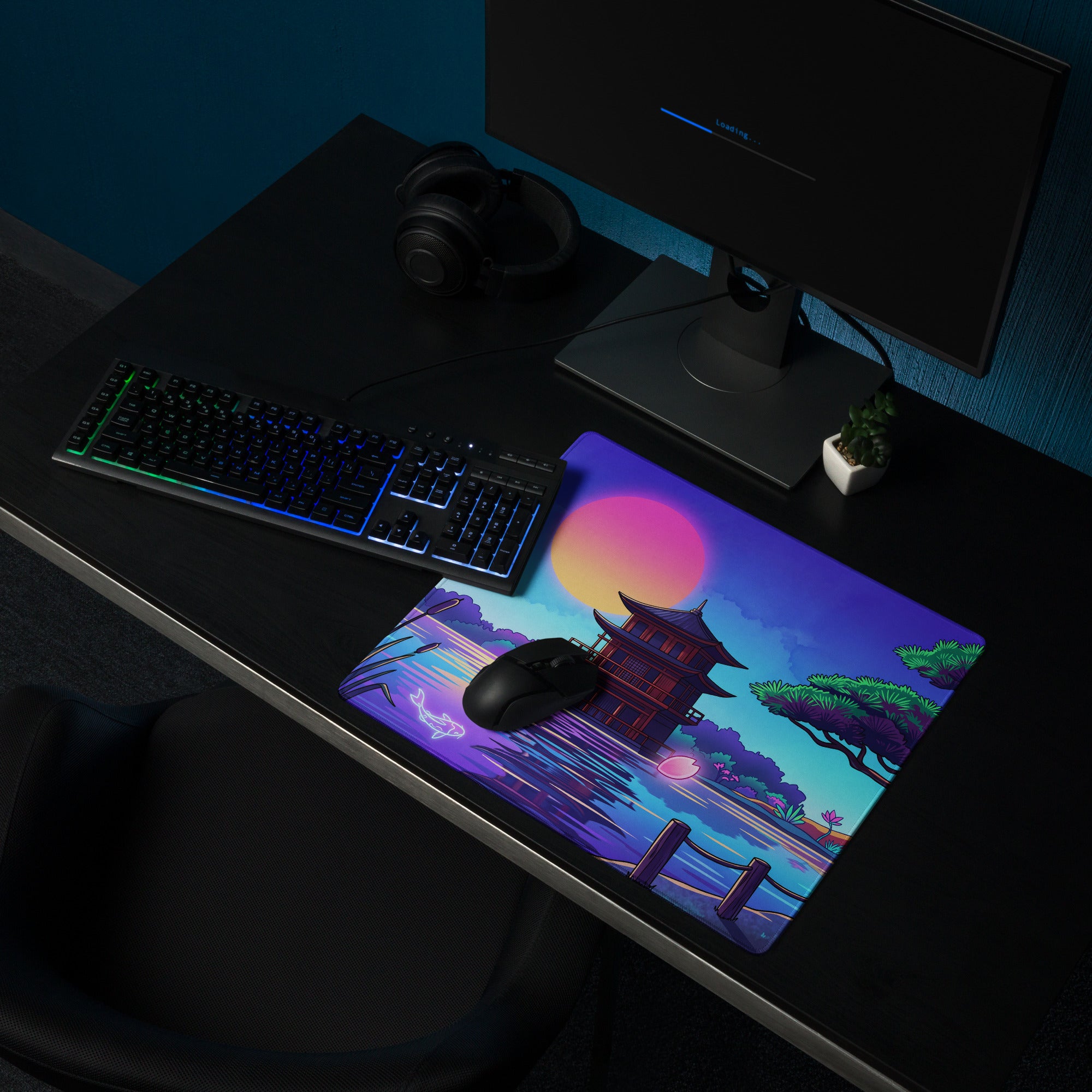 Vaporwave Sunset Gaming Pad - Gaming Mouse Pad Pink Purple Vaporwave Dreamy Neon Mood Retro Futurism Digital Art