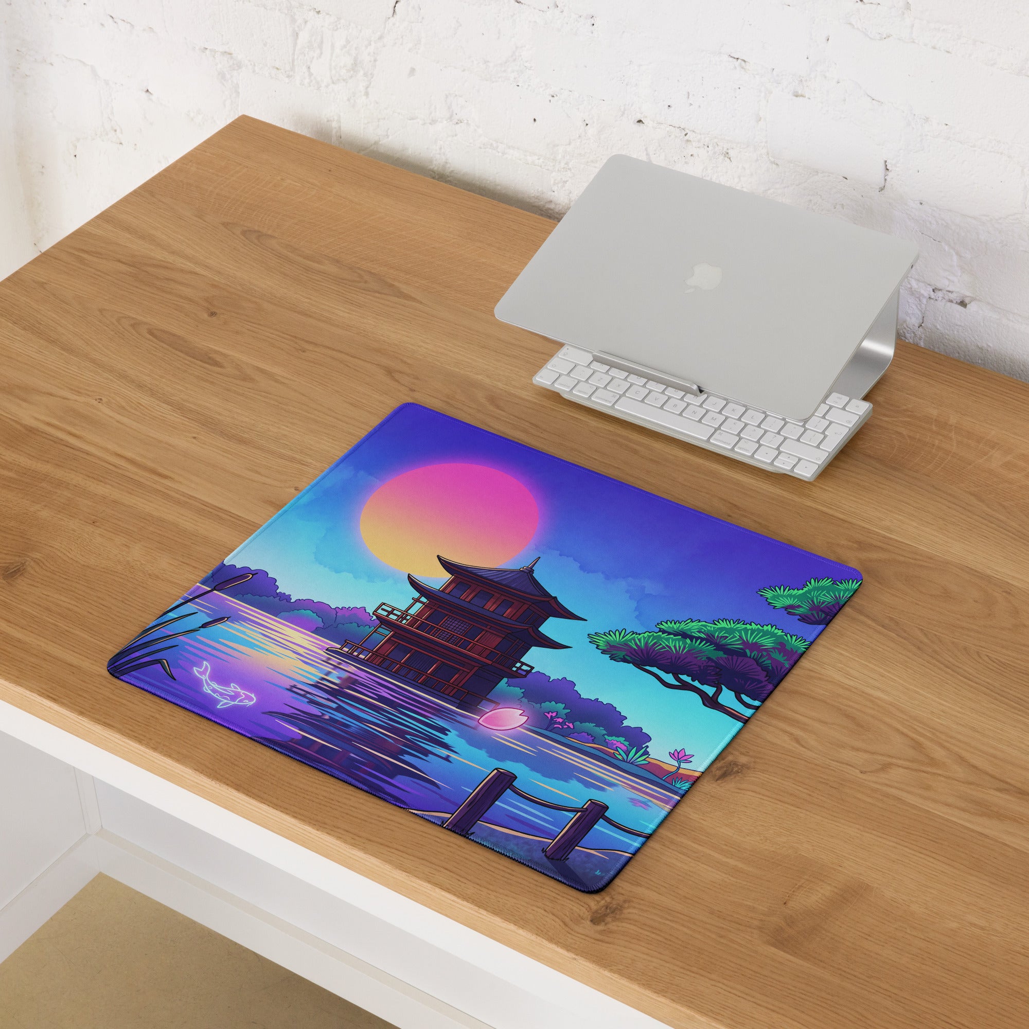 Vaporwave Sunset Gaming Pad - Gaming Mouse Pad Pink Purple Vaporwave Dreamy Neon Mood Retro Futurism Digital Art