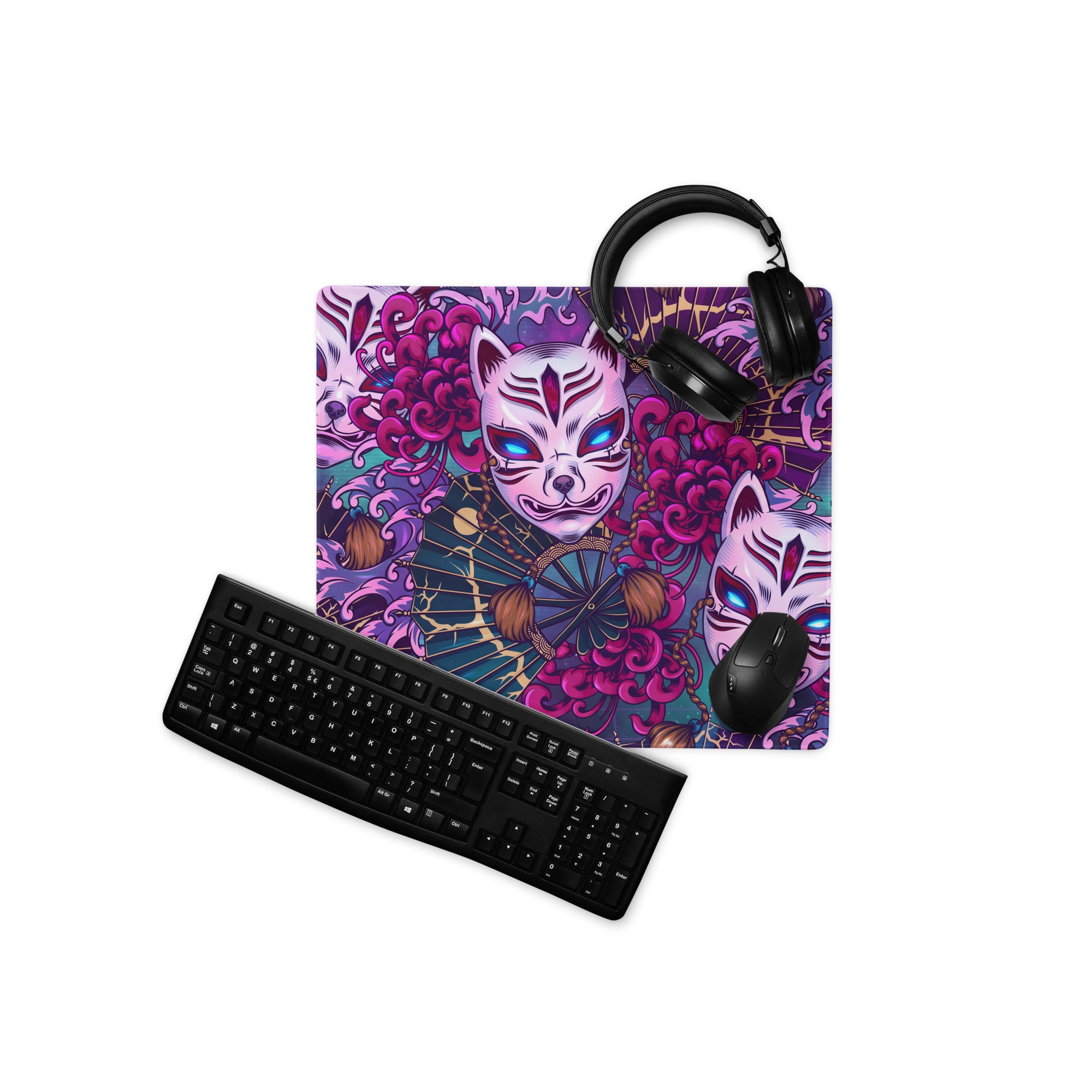 Neon Vaporwave Masks Mouse Pad - Mouse Pad Neon Pink Purple Desktop Gaming Vaporwave Dreamy Mood Retro Digital Art