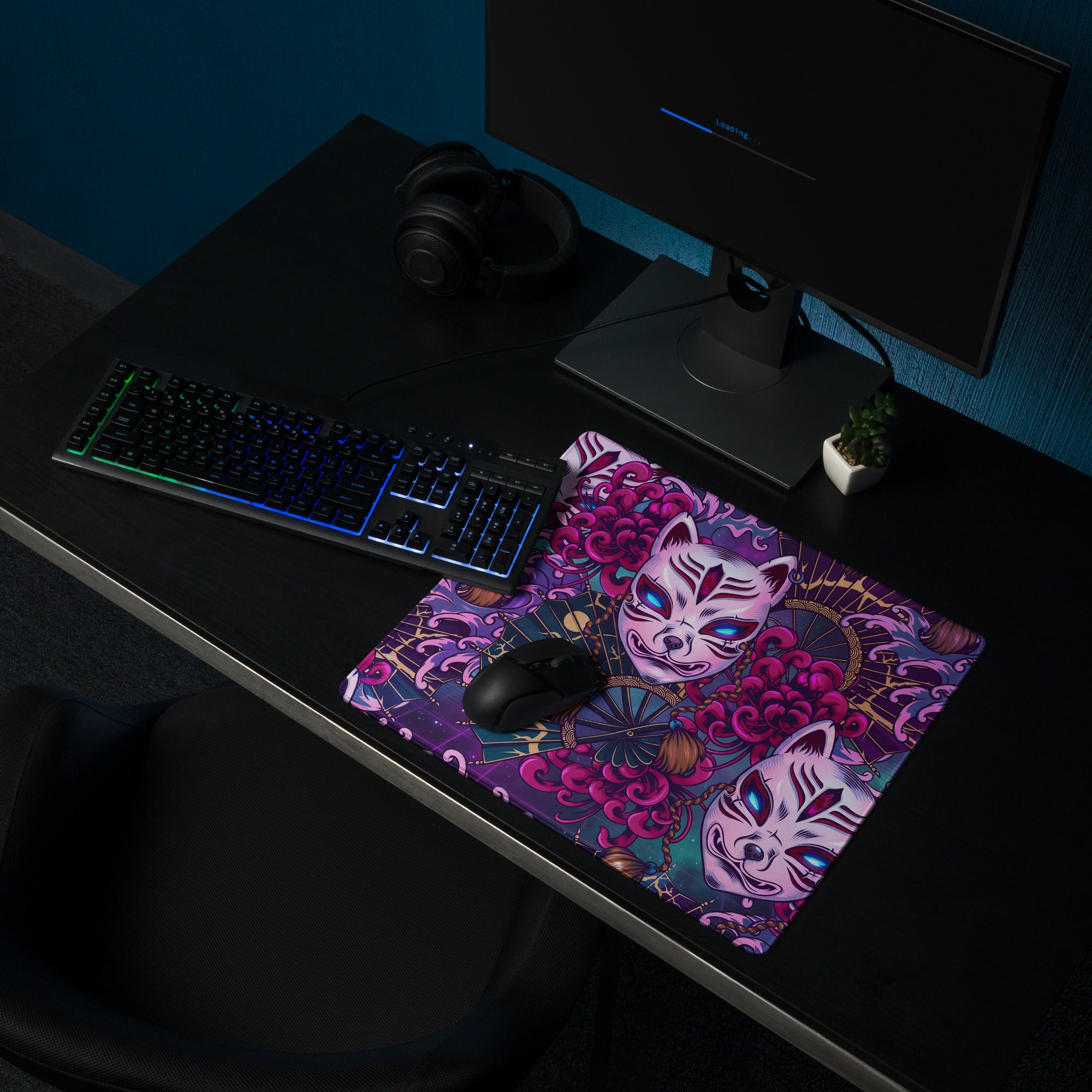 Neon Vaporwave Masks Mouse Pad - Mouse Pad Neon Pink Purple Desktop Gaming Vaporwave Dreamy Mood Retro Digital Art