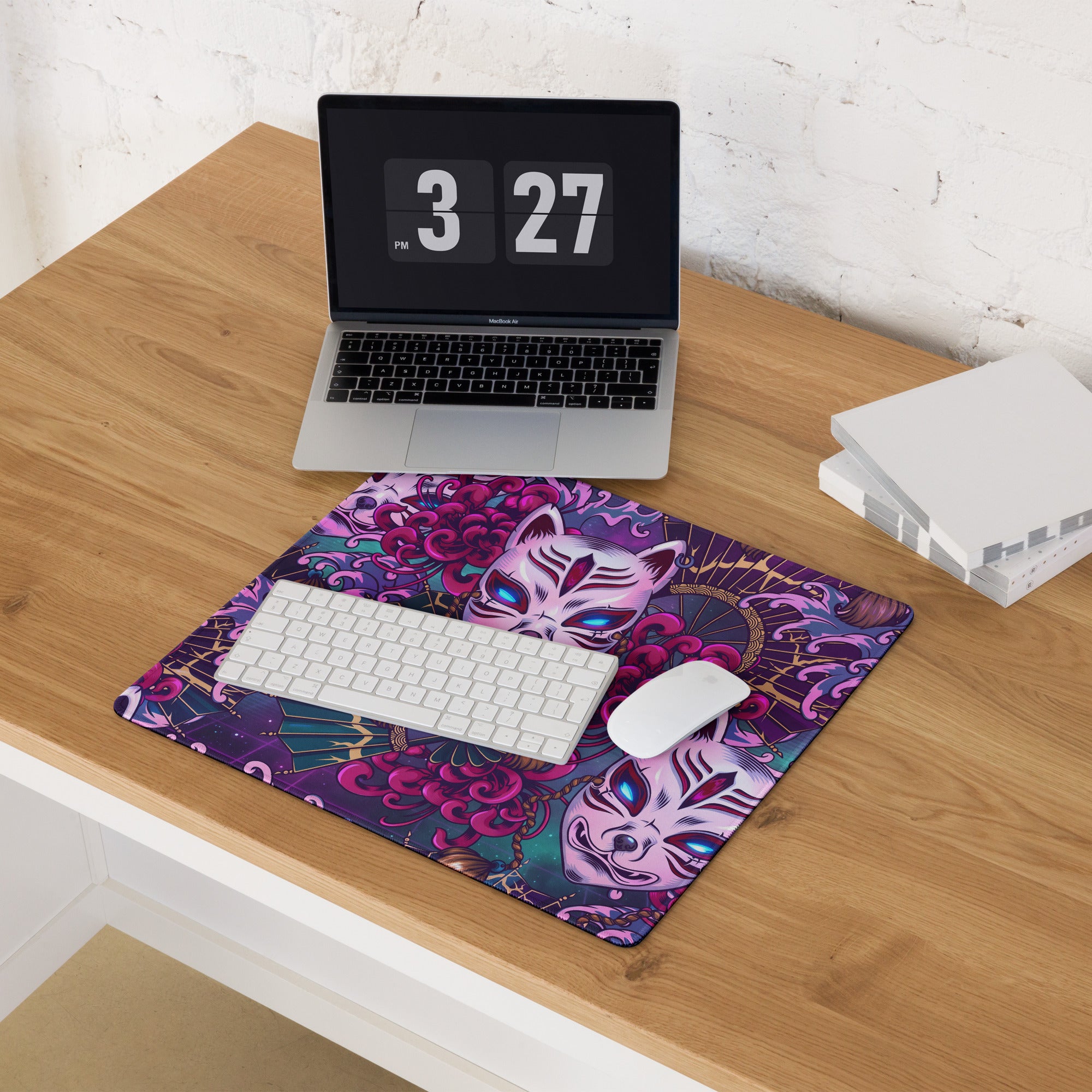Neon Vaporwave Masks Mouse Pad - Mouse Pad Neon Pink Purple Desktop Gaming Vaporwave Dreamy Mood Retro Digital Art