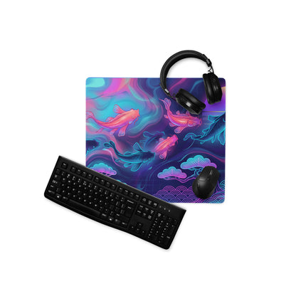 Neon Koi Vaporwave Mouse Pad - Koi Fish Neon Pink Cyan Vaporwave Vibrant Mood Neon Synthwave Decor Large Pad Digital Art