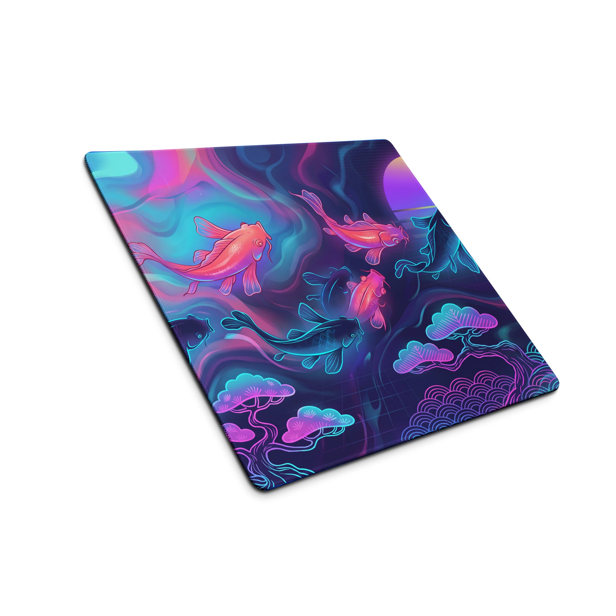 Neon Koi Vaporwave Mouse Pad - Koi Fish Neon Pink Cyan Vaporwave Vibrant Mood Neon Synthwave Decor Large Pad Digital Art