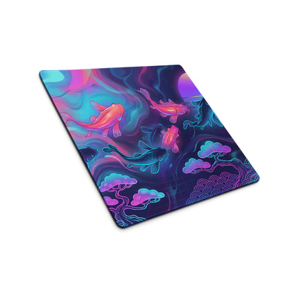 Neon Koi Vaporwave Mouse Pad - Koi Fish Neon Pink Cyan Vaporwave Vibrant Mood Neon Synthwave Decor Large Pad Digital Art