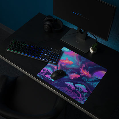 Neon Koi Vaporwave Mouse Pad - Koi Fish Neon Pink Cyan Vaporwave Vibrant Mood Neon Synthwave Decor Large Pad Digital Art