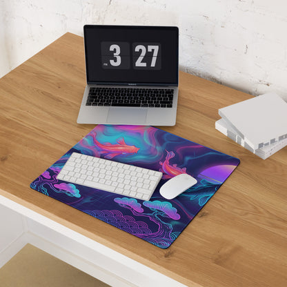 Neon Koi Vaporwave Mouse Pad - Koi Fish Neon Pink Cyan Vaporwave Vibrant Mood Neon Synthwave Decor Large Pad Digital Art