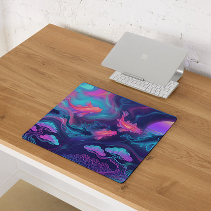 Neon Koi Vaporwave Mouse Pad - Koi Fish Neon Pink Cyan Vaporwave Vibrant Mood Neon Synthwave Decor Large Pad Digital Art