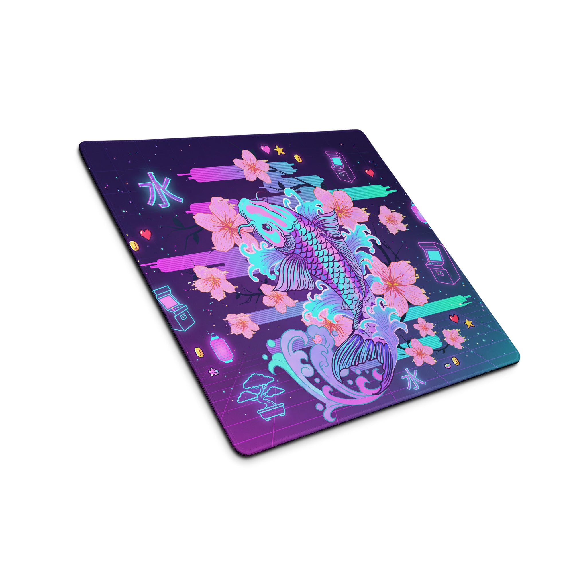 Neon Koi Vaporwave Mouse Pad - Mouse Pad Neon Purple Pink Vaporwave Dreamy Neon Aesthetic Gaming Desk Mat Digital Art