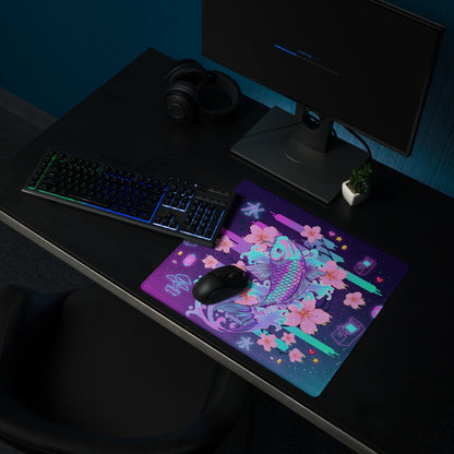Neon Koi Vaporwave Mouse Pad - Mouse Pad Neon Purple Pink Vaporwave Dreamy Neon Aesthetic Gaming Desk Mat Digital Art