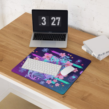 Neon Koi Vaporwave Mouse Pad - Mouse Pad Neon Purple Pink Vaporwave Dreamy Neon Aesthetic Gaming Desk Mat Digital Art