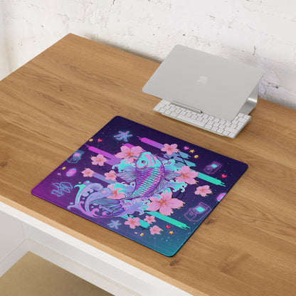 Neon Koi Vaporwave Mouse Pad - Mouse Pad Neon Purple Pink Vaporwave Dreamy Neon Aesthetic Gaming Desk Mat Digital Art