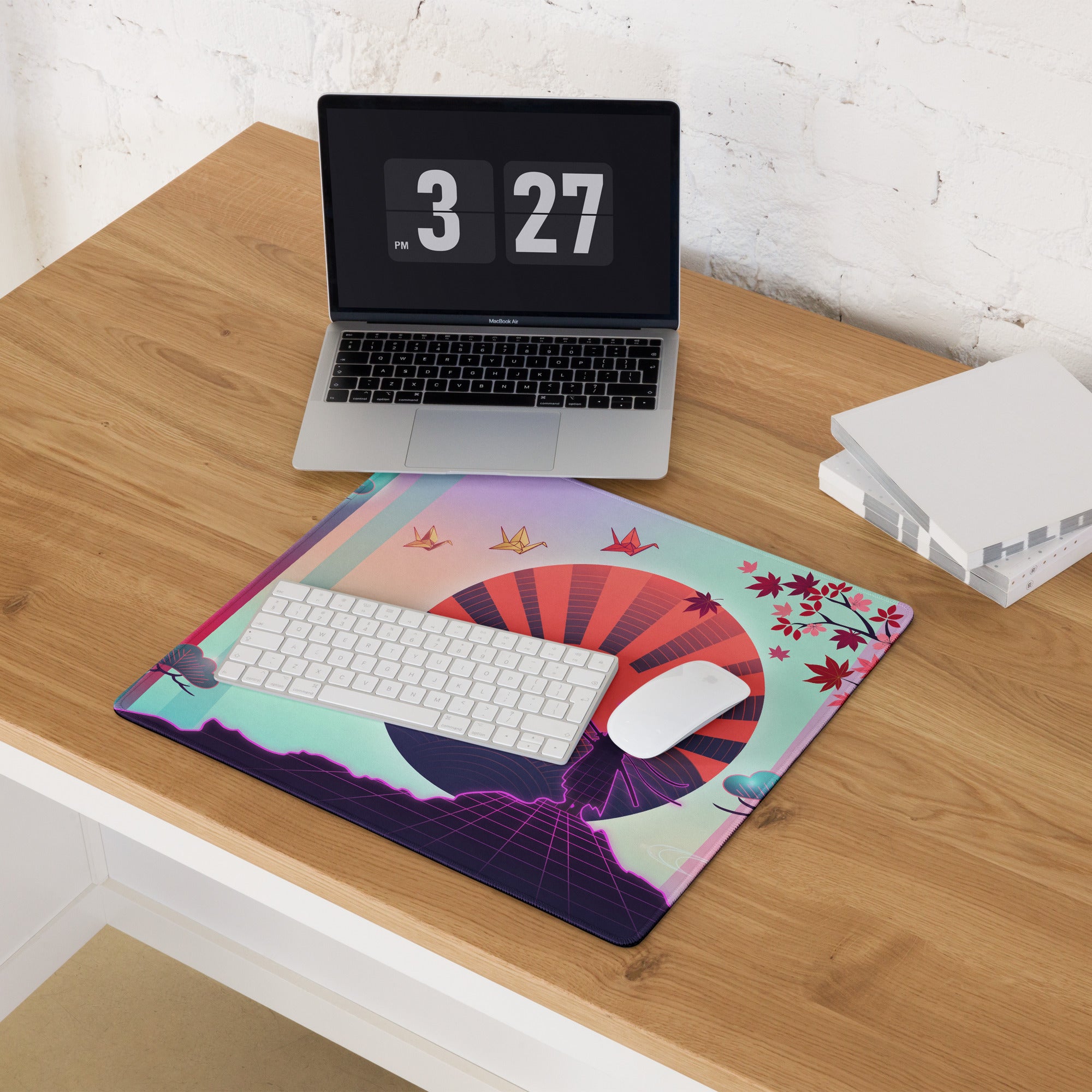 Vaporwave Neon City Mouse Pad - Vaporwave Mouse Pad Pink Cyan Purple Desk Retro Style Dreamy Mood Non Slip
