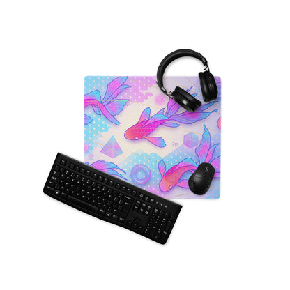Vaporwave Koi Fish Gaming Pad - Koi Fish Pink Purple Blue Gaming Desk Vaporwave Neon Retro Futurism Mouse Pad Digital