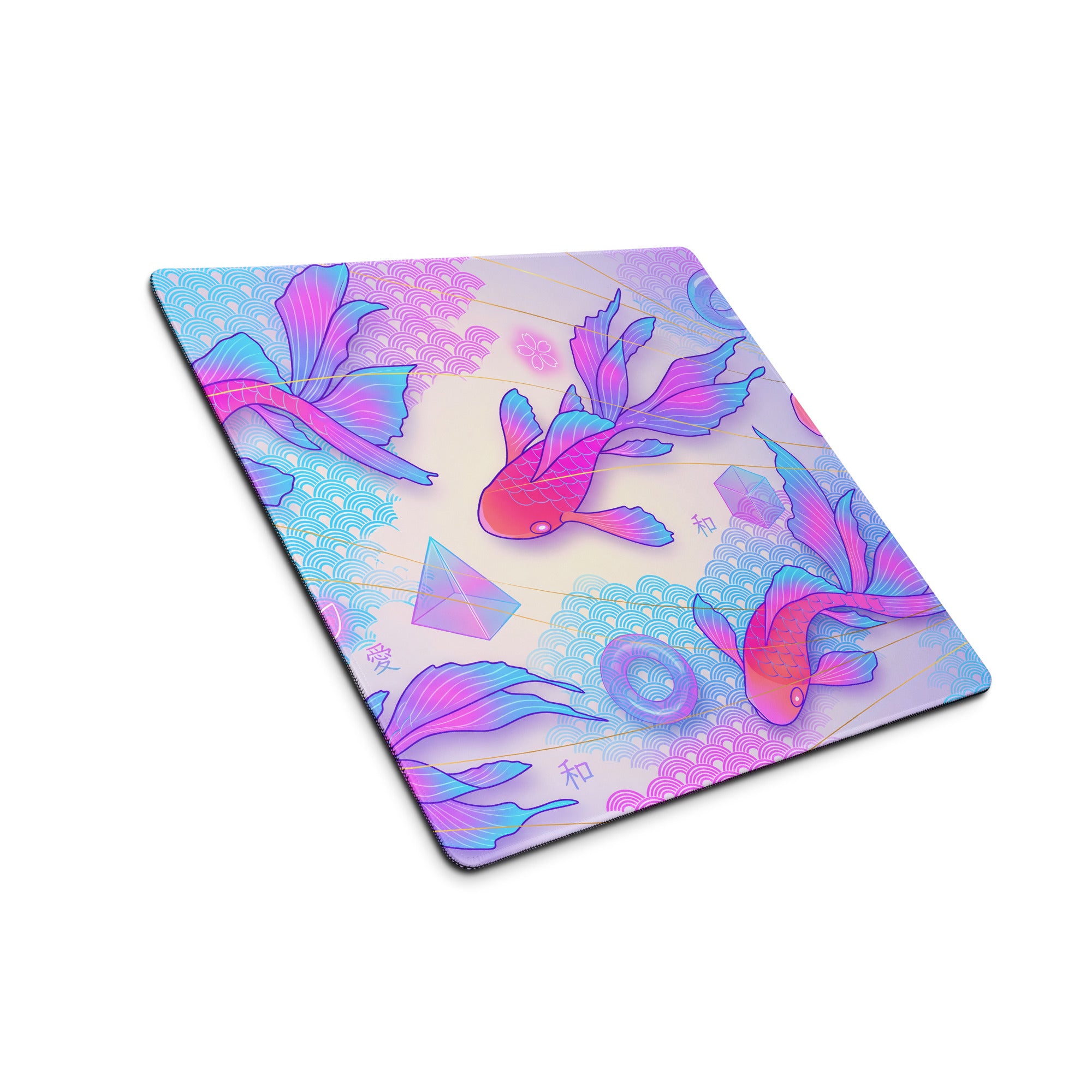 Vaporwave Koi Fish Gaming Pad - Koi Fish Pink Purple Blue Gaming Desk Vaporwave Neon Retro Futurism Mouse Pad Digital