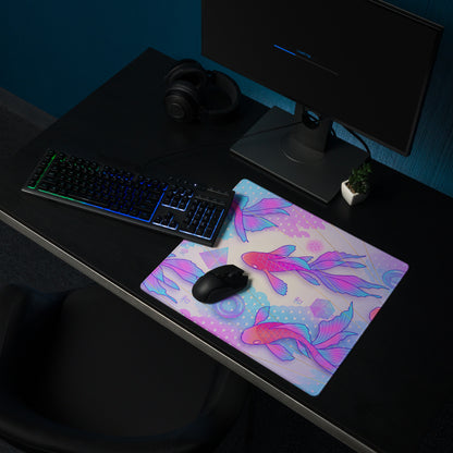Vaporwave Koi Fish Gaming Pad - Koi Fish Pink Purple Blue Gaming Desk Vaporwave Neon Retro Futurism Mouse Pad Digital