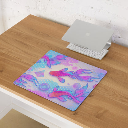 Vaporwave Koi Fish Gaming Pad - Koi Fish Pink Purple Blue Gaming Desk Vaporwave Neon Retro Futurism Mouse Pad Digital