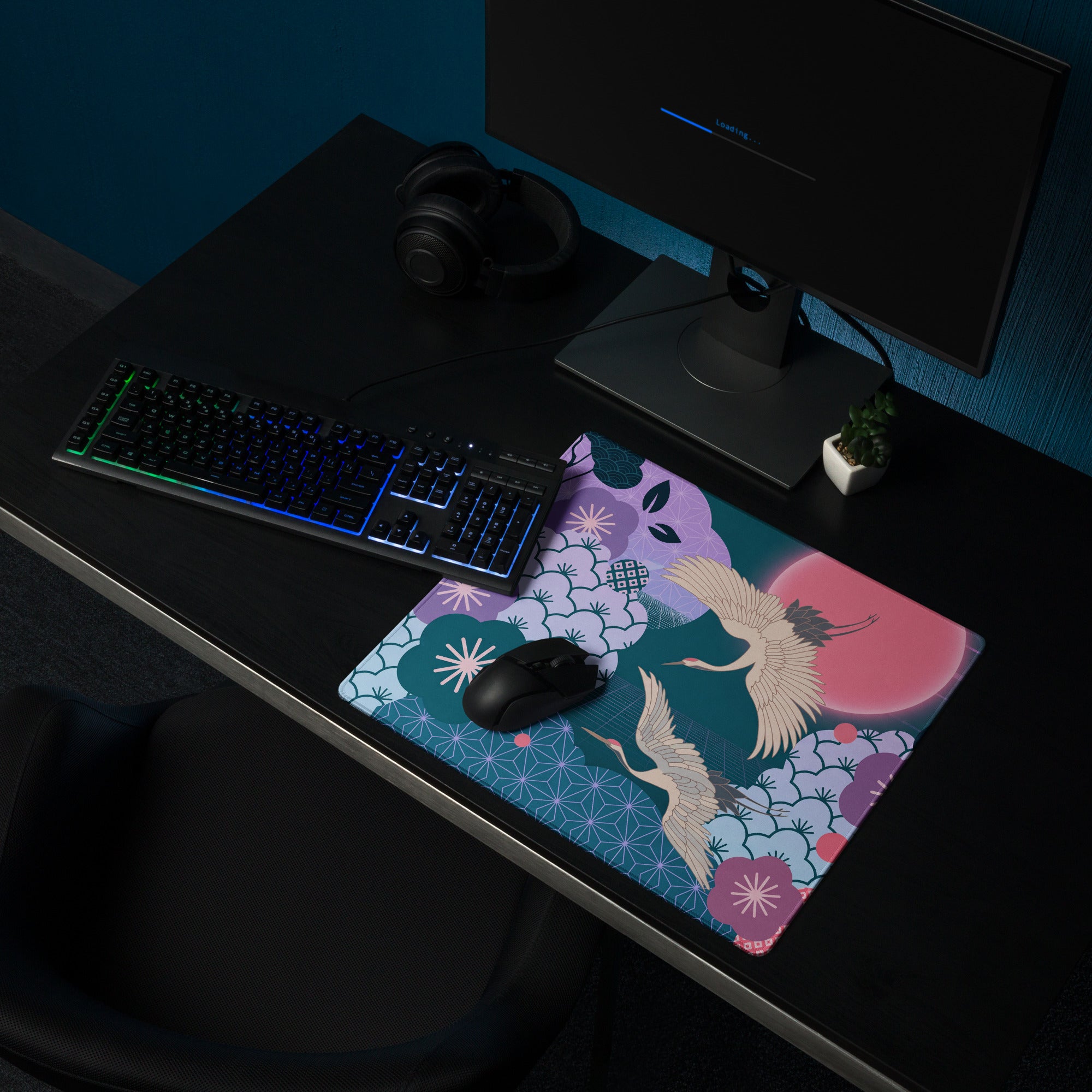 Vaporwave Floral Desk Pad - Gaming Mouse Pad Purple Teal Vaporwave Retro Mood Synthwave Desk Accessory Digital Art