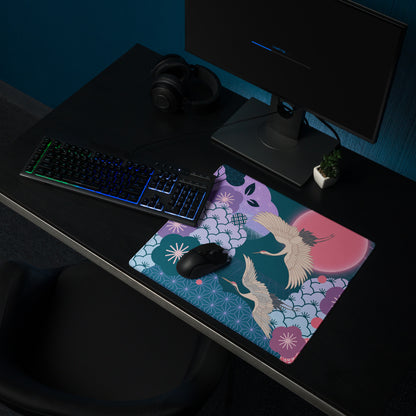 Vaporwave Floral Desk Pad - Gaming Mouse Pad Purple Teal Vaporwave Retro Mood Synthwave Desk Accessory Digital Art