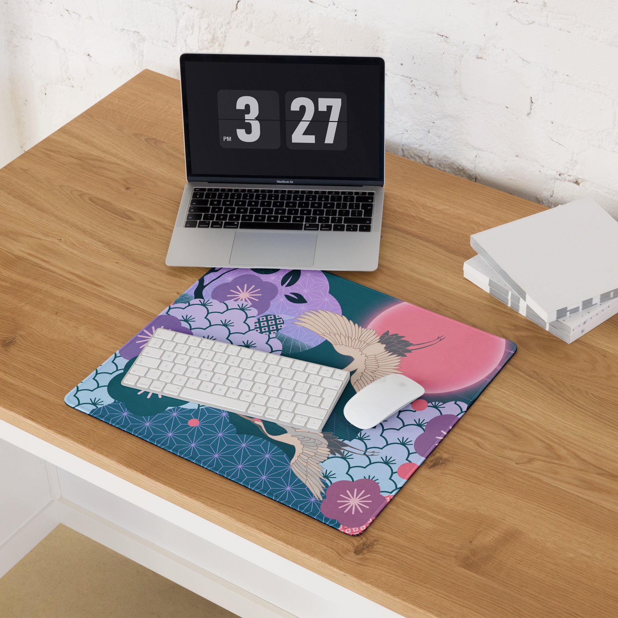 Vaporwave Floral Desk Pad - Gaming Mouse Pad Purple Teal Vaporwave Retro Mood Synthwave Desk Accessory Digital Art