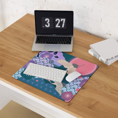 Vaporwave Floral Desk Pad - Gaming Mouse Pad Purple Teal Vaporwave Retro Mood Synthwave Desk Accessory Digital Art