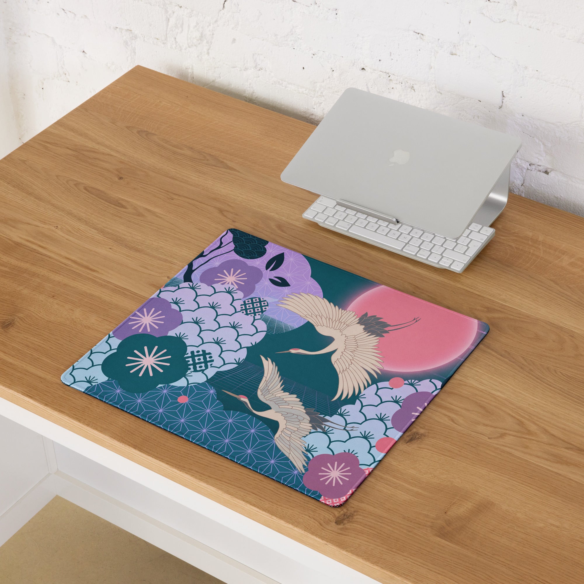 Vaporwave Floral Desk Pad - Gaming Mouse Pad Purple Teal Vaporwave Retro Mood Synthwave Desk Accessory Digital Art