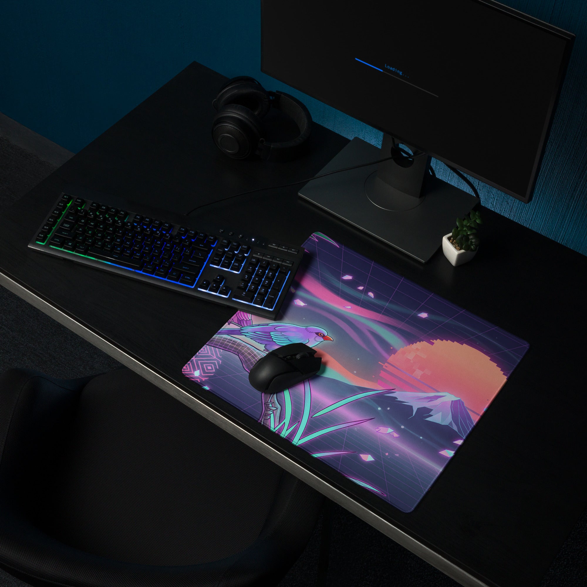 Vaporwave Sunset Neon Mouse Pad - Gaming Mouse Pad Purple Pink Teal Desk Dreamy Retro Futurism Esports Pad Digital Art
