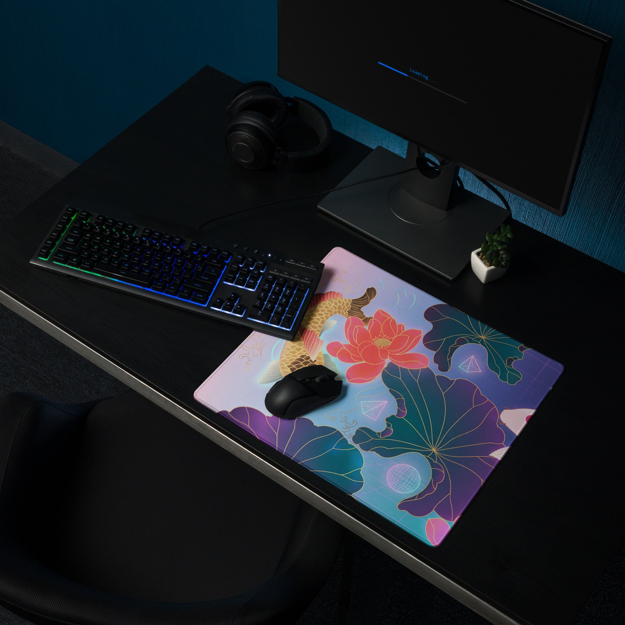 Vaporwave Koi Mouse Pad - Mouse Pad Pink Purple Gradient Gaming Desk Vaporwave Dreamy Mood Neon Aesthetic Gaming Print