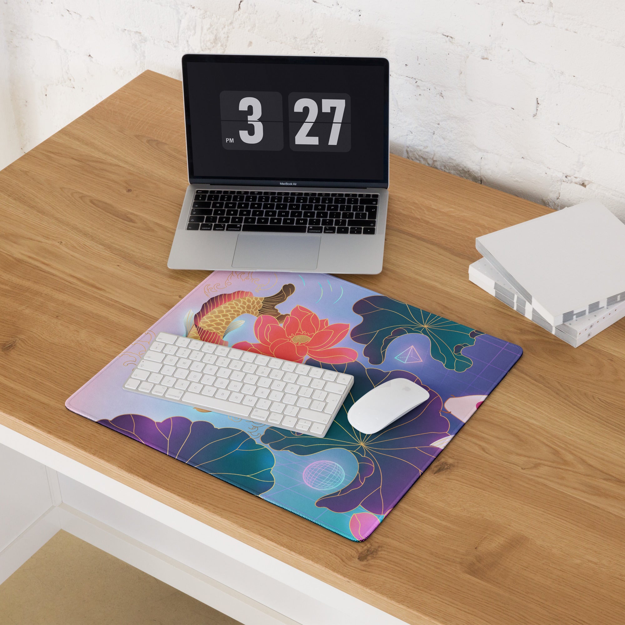 Vaporwave Koi Mouse Pad - Mouse Pad Pink Purple Gradient Gaming Desk Vaporwave Dreamy Mood Neon Aesthetic Gaming Print