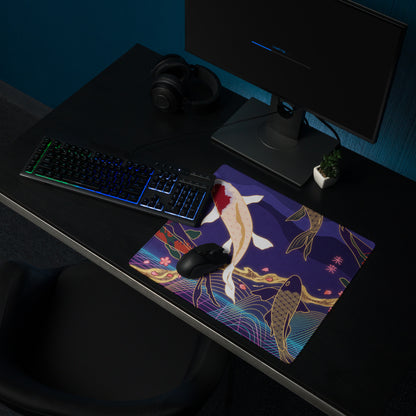 Vaporwave Koi Mouse Pad - Mouse Pad Purple Blue Gold Gaming Vaporwave Mood Nostalgic Neon Minimalist Niche DeskMat Art