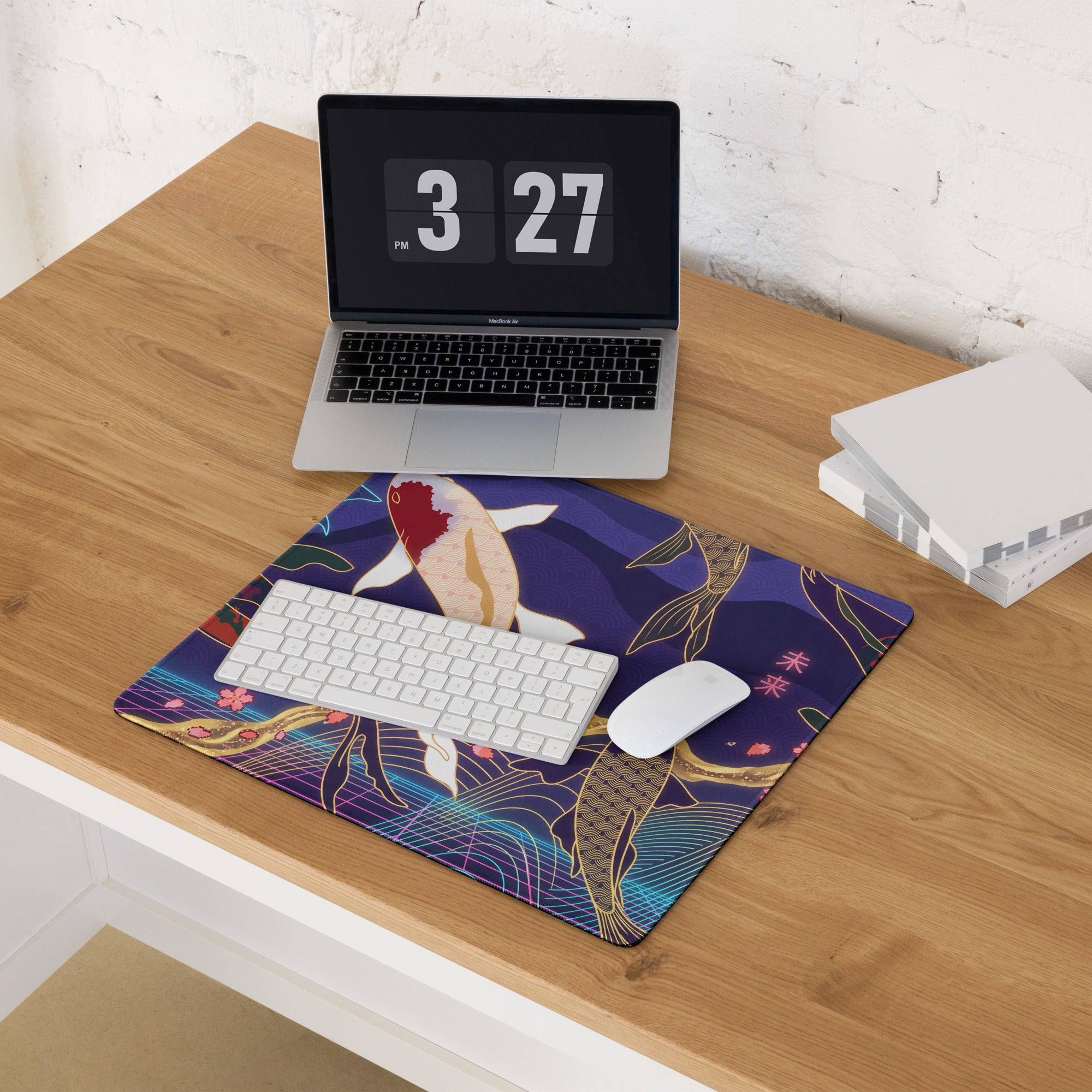 Vaporwave Koi Mouse Pad - Mouse Pad Purple Blue Gold Gaming Vaporwave Mood Nostalgic Neon Minimalist Niche DeskMat Art