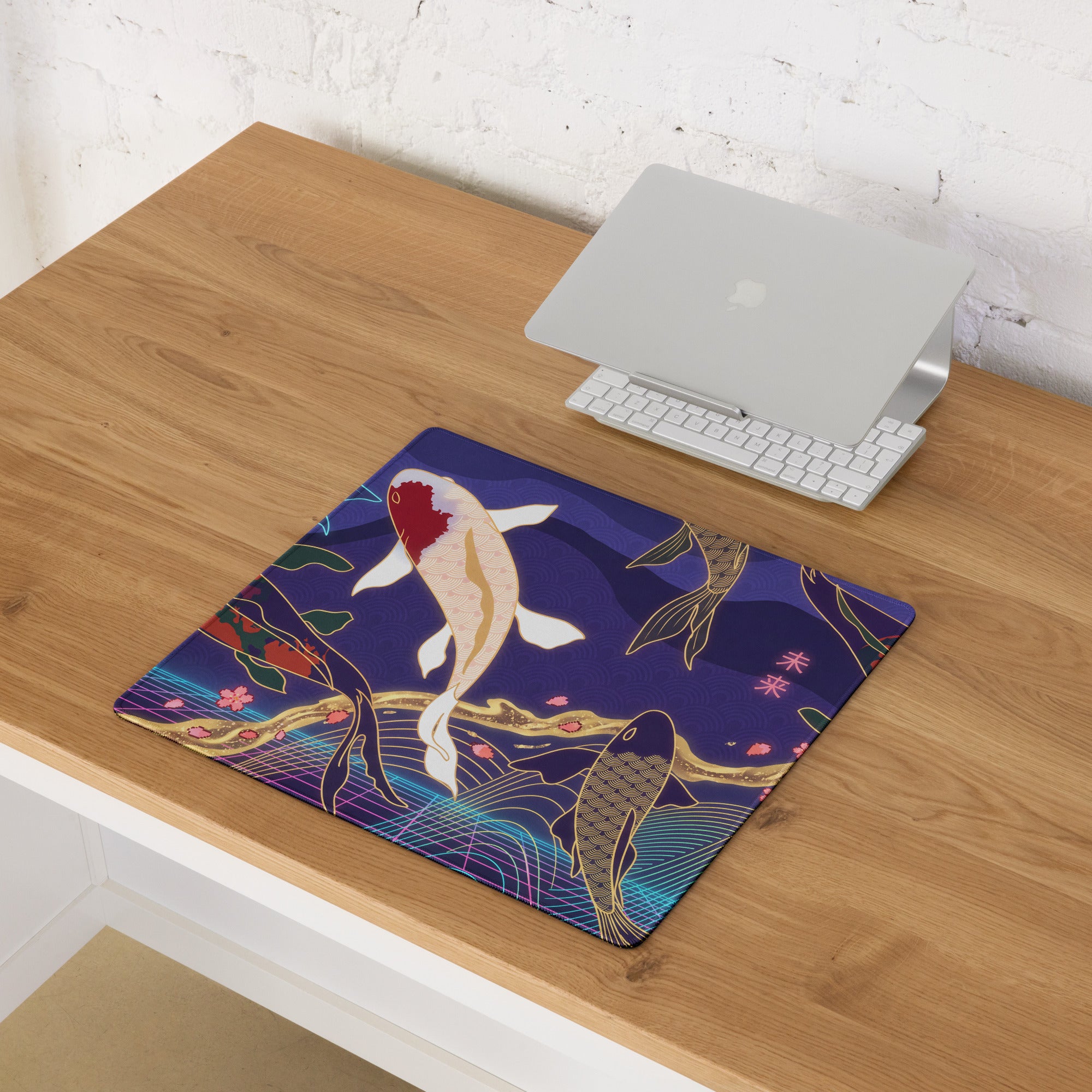 Vaporwave Koi Mouse Pad - Mouse Pad Purple Blue Gold Gaming Vaporwave Mood Nostalgic Neon Minimalist Niche DeskMat Art