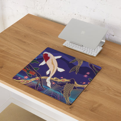 Vaporwave Koi Mouse Pad - Mouse Pad Purple Blue Gold Gaming Vaporwave Mood Nostalgic Neon Minimalist Niche DeskMat Art