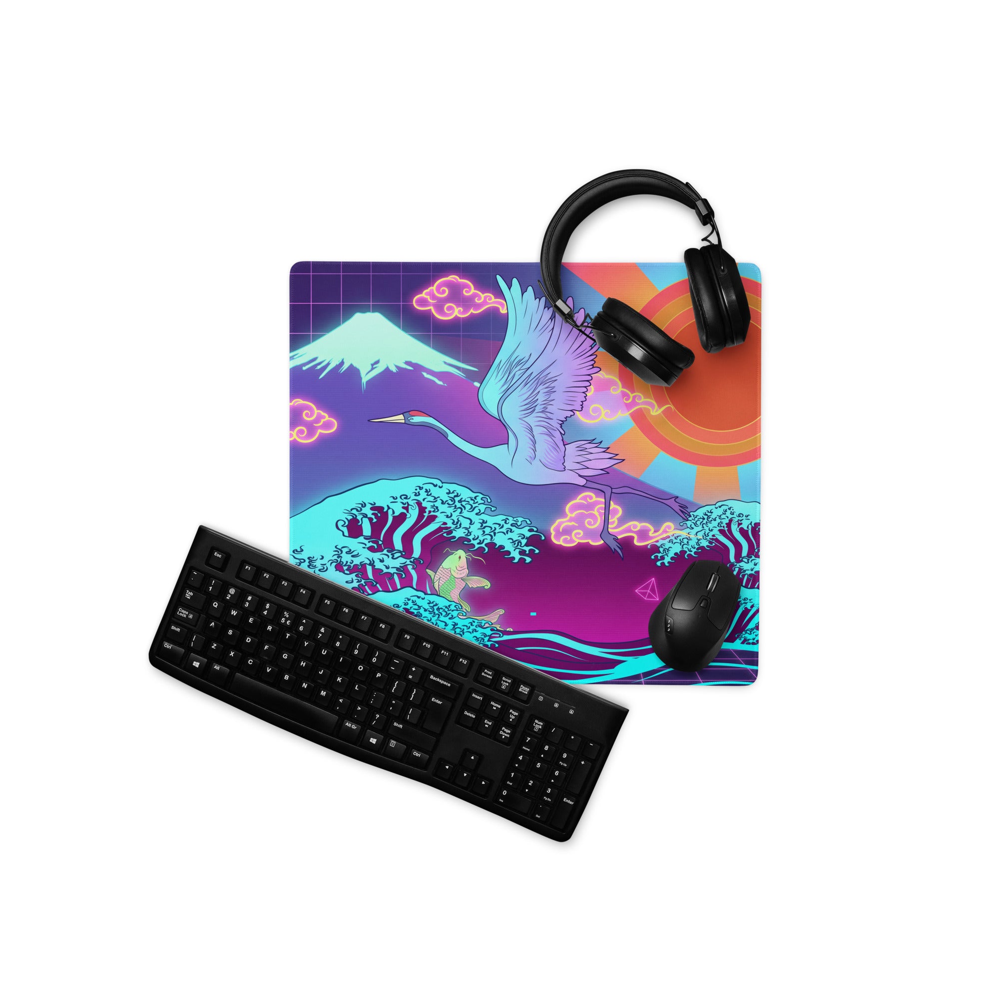 Vaporwave Neon Desk Mat - Vaporwave Mouse Pad Purple Pink Desk Synthwave Energetic Neo Retro Digital Art