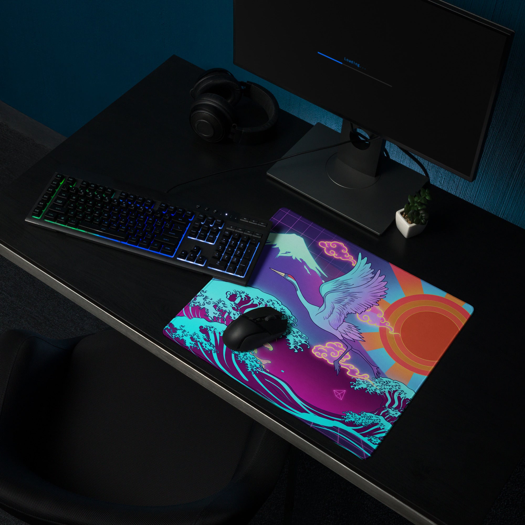 Vaporwave Neon Desk Mat - Vaporwave Mouse Pad Purple Pink Desk Synthwave Energetic Neo Retro Digital Art