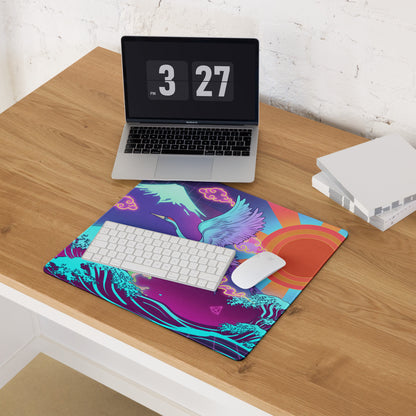 Vaporwave Neon Desk Mat - Vaporwave Mouse Pad Purple Pink Desk Synthwave Energetic Neo Retro Digital Art
