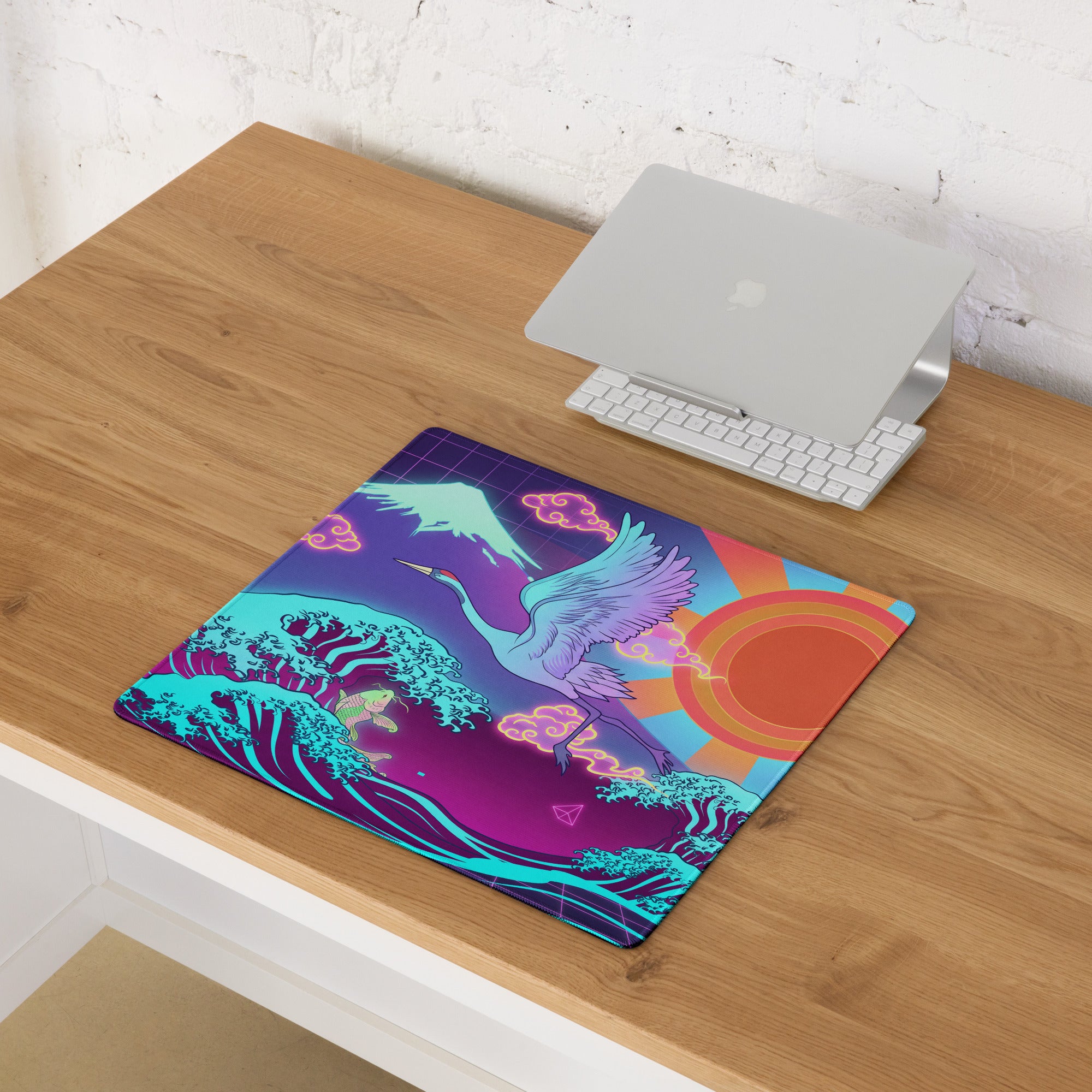 Vaporwave Neon Desk Mat - Vaporwave Mouse Pad Purple Pink Desk Synthwave Energetic Neo Retro Digital Art