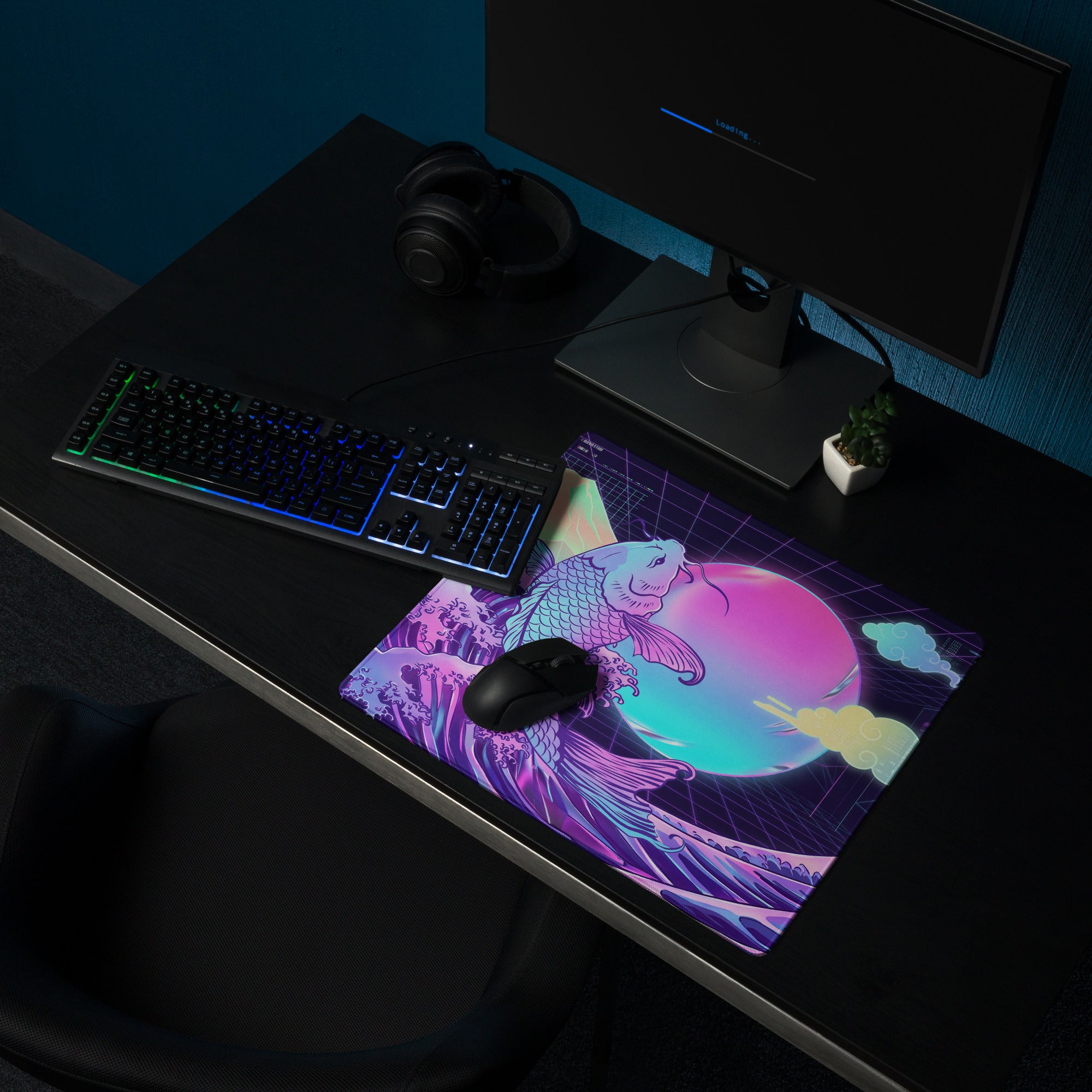 Vaporwave Koi Neon Mouse Pad - Koi Neon Purple Pink Teal Desk Vaporwave Dreamy Neon Mood Vaporwave Digital Art