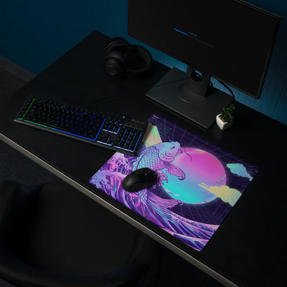 Vaporwave Koi Neon Mouse Pad - Koi Neon Purple Pink Teal Desk Vaporwave Dreamy Neon Mood Vaporwave Digital Art