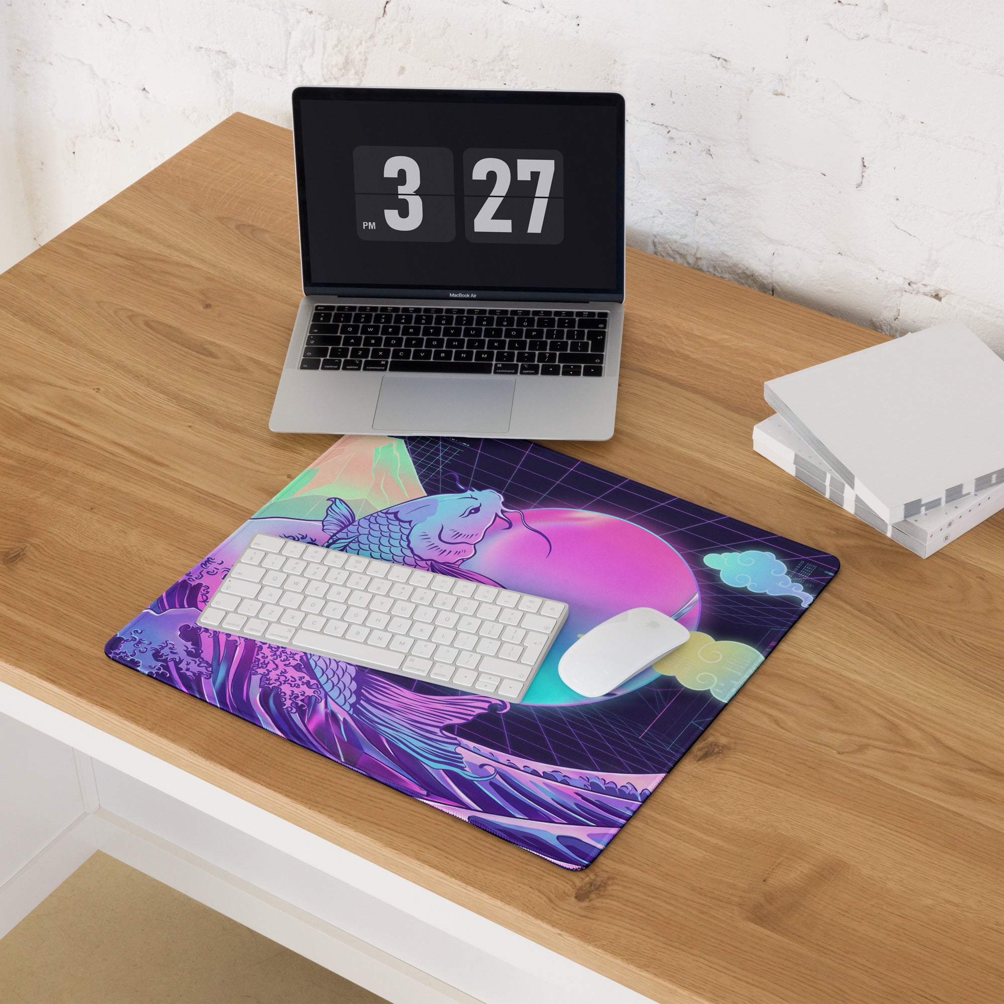 Vaporwave Koi Neon Mouse Pad - Koi Neon Purple Pink Teal Desk Vaporwave Dreamy Neon Mood Vaporwave Digital Art