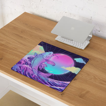 Vaporwave Koi Neon Mouse Pad - Koi Neon Purple Pink Teal Desk Vaporwave Dreamy Neon Mood Vaporwave Digital Art