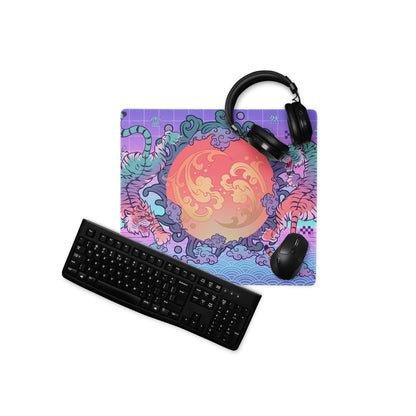 Vaporwave Dragon Neon Mouse Pad - Mouse Pad Purple Pink Teal For Gaming Neon Mood Retro Futurism Digital Art
