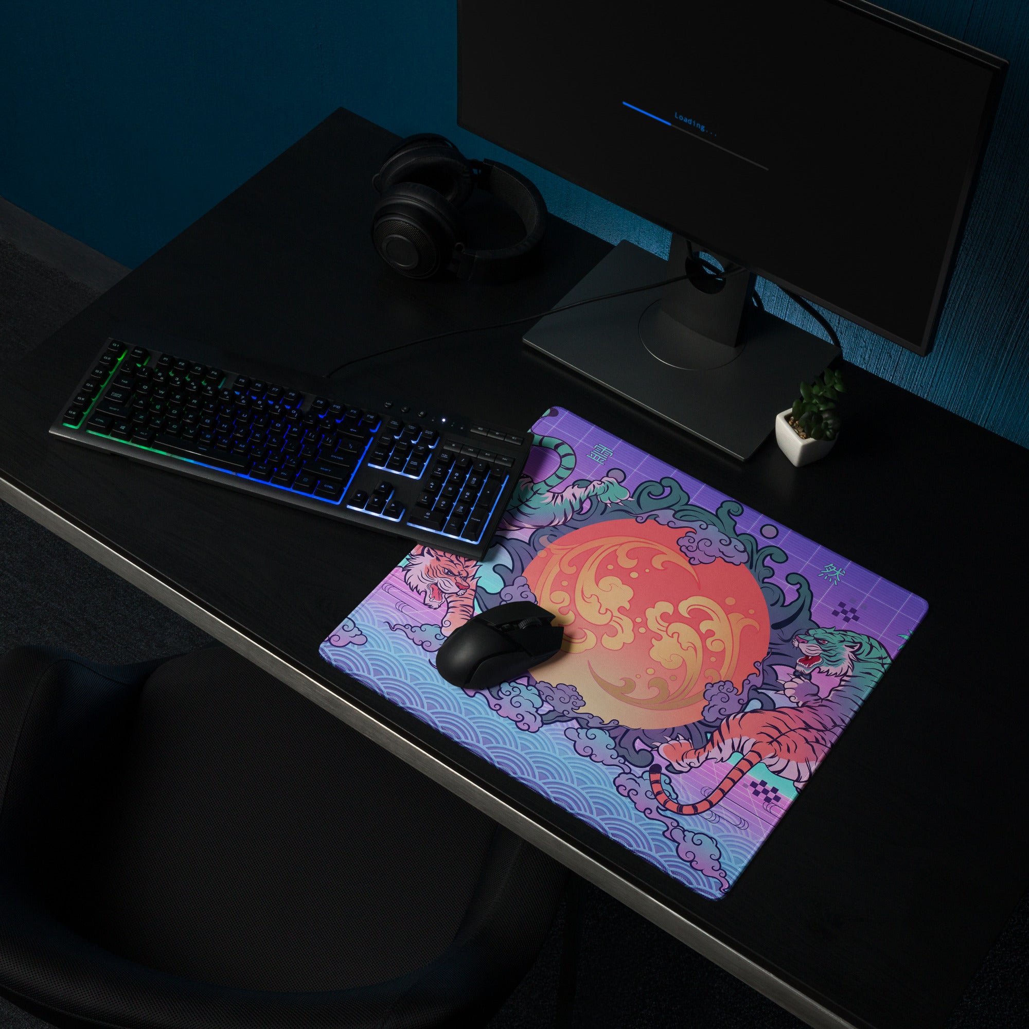 Vaporwave Dragon Neon Mouse Pad - Mouse Pad Purple Pink Teal For Gaming Neon Mood Retro Futurism Digital Art