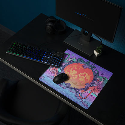 Vaporwave Dragon Neon Mouse Pad - Mouse Pad Purple Pink Teal For Gaming Neon Mood Retro Futurism Digital Art