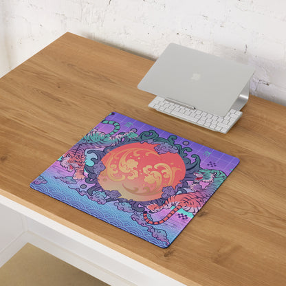 Vaporwave Dragon Neon Mouse Pad - Mouse Pad Purple Pink Teal For Gaming Neon Mood Retro Futurism Digital Art