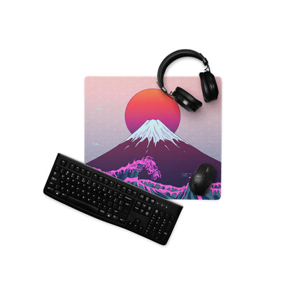 Vaporwave Fuji Desk Mat - Fuji Pink Purple Desk Setup Vaporwave Dreamy Neon Retro Futurism Gaming Mat Digital Art