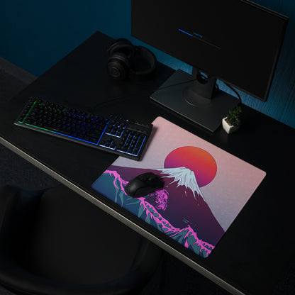 Vaporwave Fuji Desk Mat - Fuji Pink Purple Desk Setup Vaporwave Dreamy Neon Retro Futurism Gaming Mat Digital Art