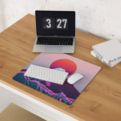 Vaporwave Fuji Desk Mat - Fuji Pink Purple Desk Setup Vaporwave Dreamy Neon Retro Futurism Gaming Mat Digital Art