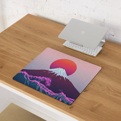 Vaporwave Fuji Desk Mat - Fuji Pink Purple Desk Setup Vaporwave Dreamy Neon Retro Futurism Gaming Mat Digital Art