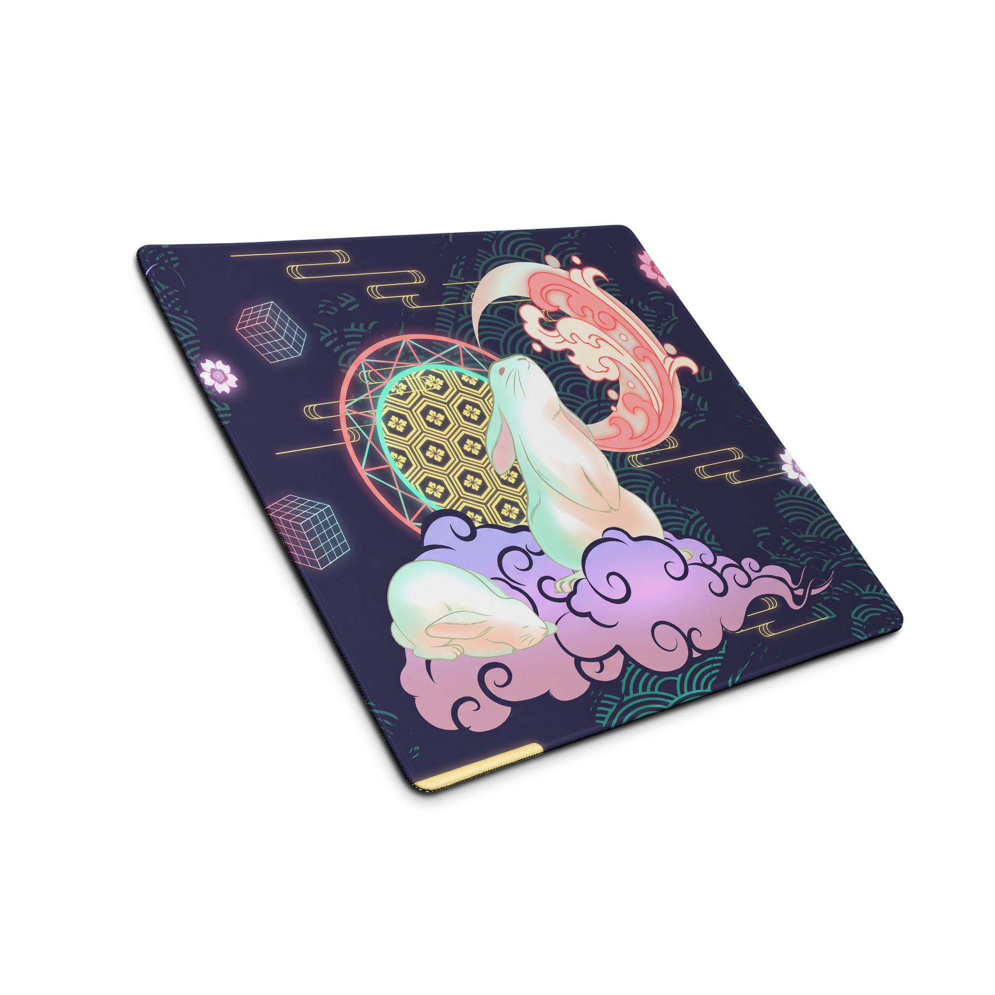 Neon Vaporwave Gaming Pad - Gaming Mouse Pad Navy Purple Desk Vaporwave Dreamy Neon Glow Synthwave Desk Mat Digital Art